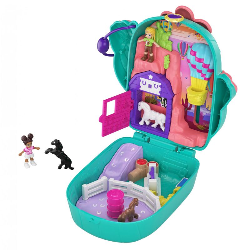 Photo 1 of Polly Pocket Pocket World Cactus Cowgirl Ranch Compact 2 Micro Dolls Accessories
