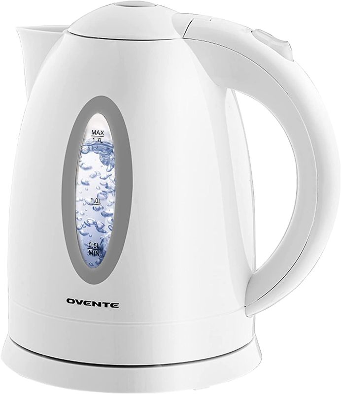 Photo 1 of Ovente Electric Hot Water Kettle 1.7 Liter with LED Light, 1100 Watt BPA-Free Portable Tea Maker Fast Heating Element with Auto Shut-Off and Boil Dry Protection, Brew Coffee & Beverage, White KP72W
