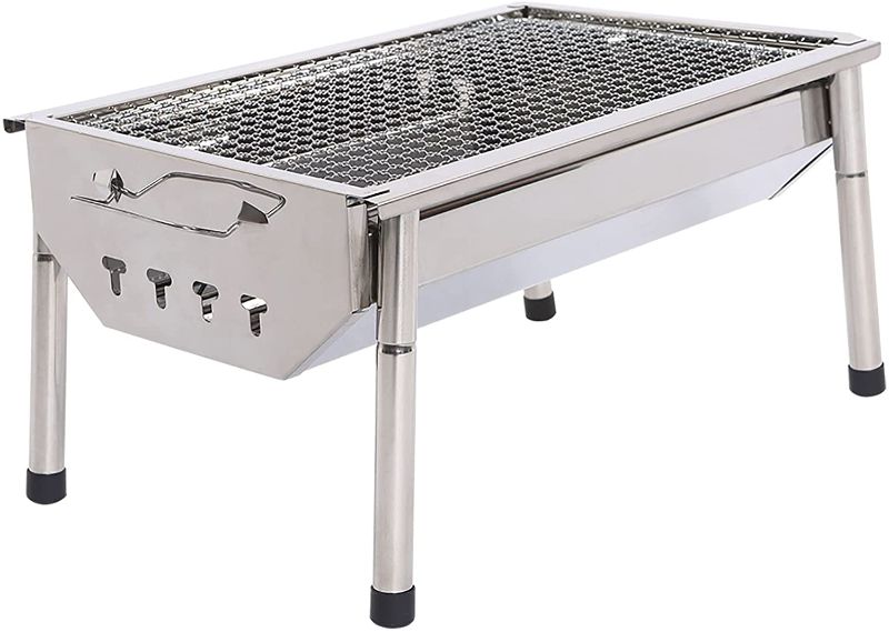 Photo 1 of Charcoal Grill Barbecue Portable BBQ - Stainless Steel Folding BBQ Kabab grill Camping Grill Tabletop Grill Hibachi Grill for Shish Kabob Portable Camping Cooking Small Grill
