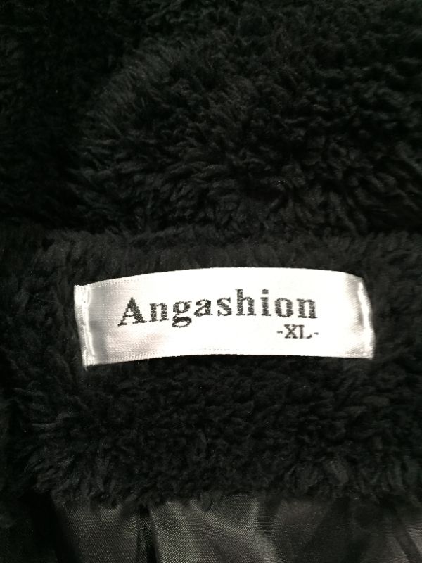 Photo 2 of Angashion Women's Fuzzy Fleece Lapel Open Front Long Cardigan Coat Faux Fur Warm Winter Outwear Jackets XL Black
