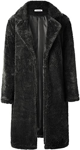 Photo 1 of Angashion Women's Fuzzy Fleece Lapel Open Front Long Cardigan Coat Faux Fur Warm Winter Outwear Jackets XL Black
