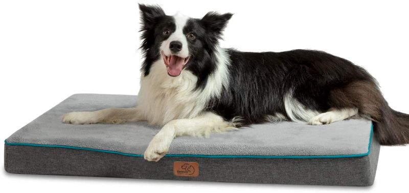 Photo 1 of Bedsure Medium Orthopedic Dog Bed for Medium Dogs - Memory Foam Waterproof Dog Bed for Crate with Removable Washable Cover and Nonskid Bottom - Plush Flannel Fleece Top Pet Bed, Grey Medium
