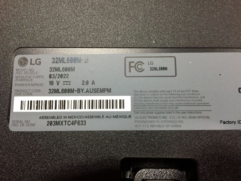 Photo 3 of LG 32" IPS FHD HDR LED Monitor, 32ML600M-B
