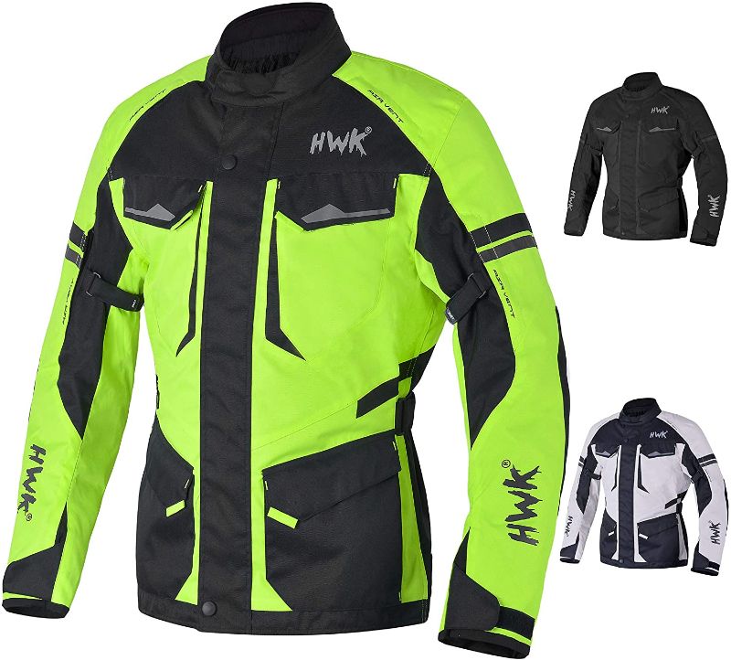 Photo 1 of Adventure/Touring Motorcycle Jacket For Men Textile Motorbike CE Armored Waterproof Jackets ADV 4-Season (Hi-Vis Green, 2XL)
