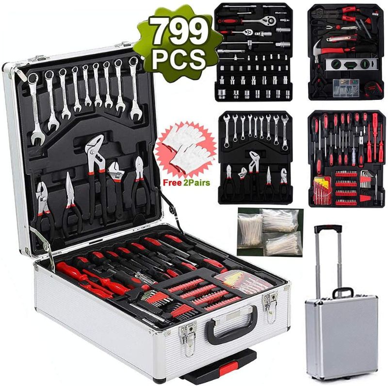 Photo 1 of 799 Piece Tool Kit,Household Machinery Repair Kit,Automotive Universal Repair Tool Kit with Aluminum Alloy Trolley Case Storage Box,Ideal for Manual Repairs,Daily Home Maintenance
