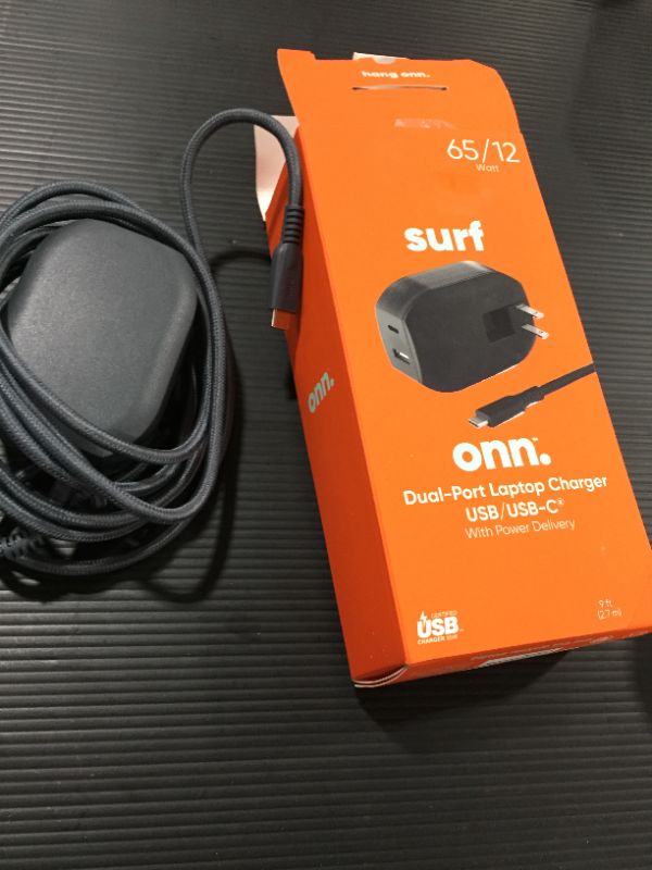 Photo 2 of Onn. Dual-Port Laptop Charger USB/USB-C with Power Delivery
