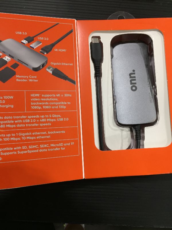 Photo 2 of Onn. USB -C 8-in-1 Type C Adapter with Gigabit Ethernet, 4K Mac HDMI Adapter
