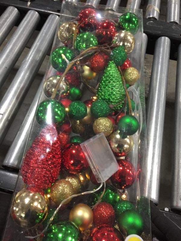 Photo 1 of Christmas Garland with Lights, Christmas Tree Decorations Ornaments Set, Lighted Christmas Garland with 30 Warm White LED Lights, Pinecones, Christmas Balls, 6FT
