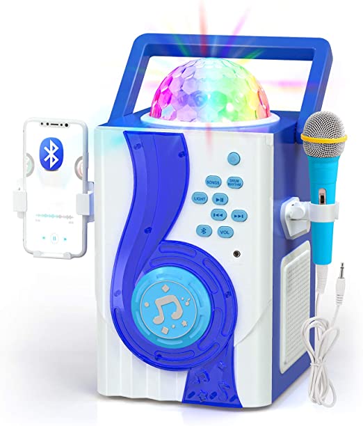 Photo 1 of IROO Kids Karaoke Machine Toy, Wireless Bluetooth Speaker with Microphone and Controllable LED Lights, Portable Speaker Birthday Home Indoor Outdoor Party for All Smartphone (Blue)
