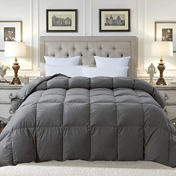 Photo 1 of Cosybay Cotton Quilted Grey Feather Comforter Filled with Feather & Down –Machine Washable - All Season Duvet Insert or Stand-Alone –King Size (106*90Inch)
