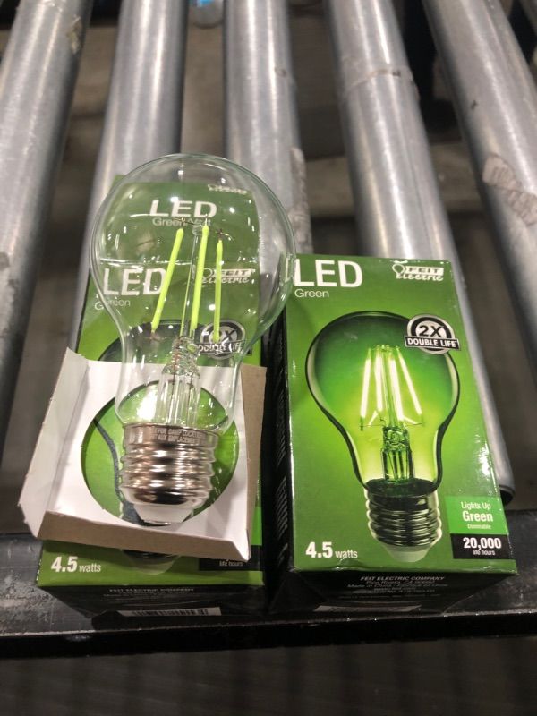 Photo 2 of 25-Watt Equivalent A19 Medium E26 Base Dimmable Filament LED Light Bulb Green Colored Clear Glass (2-Bulb)
