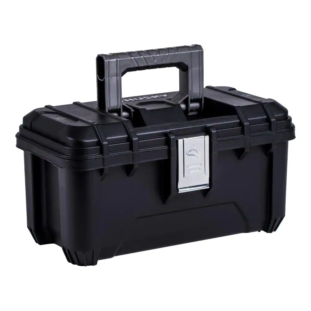 Photo 1 of 16 in. Plastic Portable Tool Box with Metal Latches in Black
