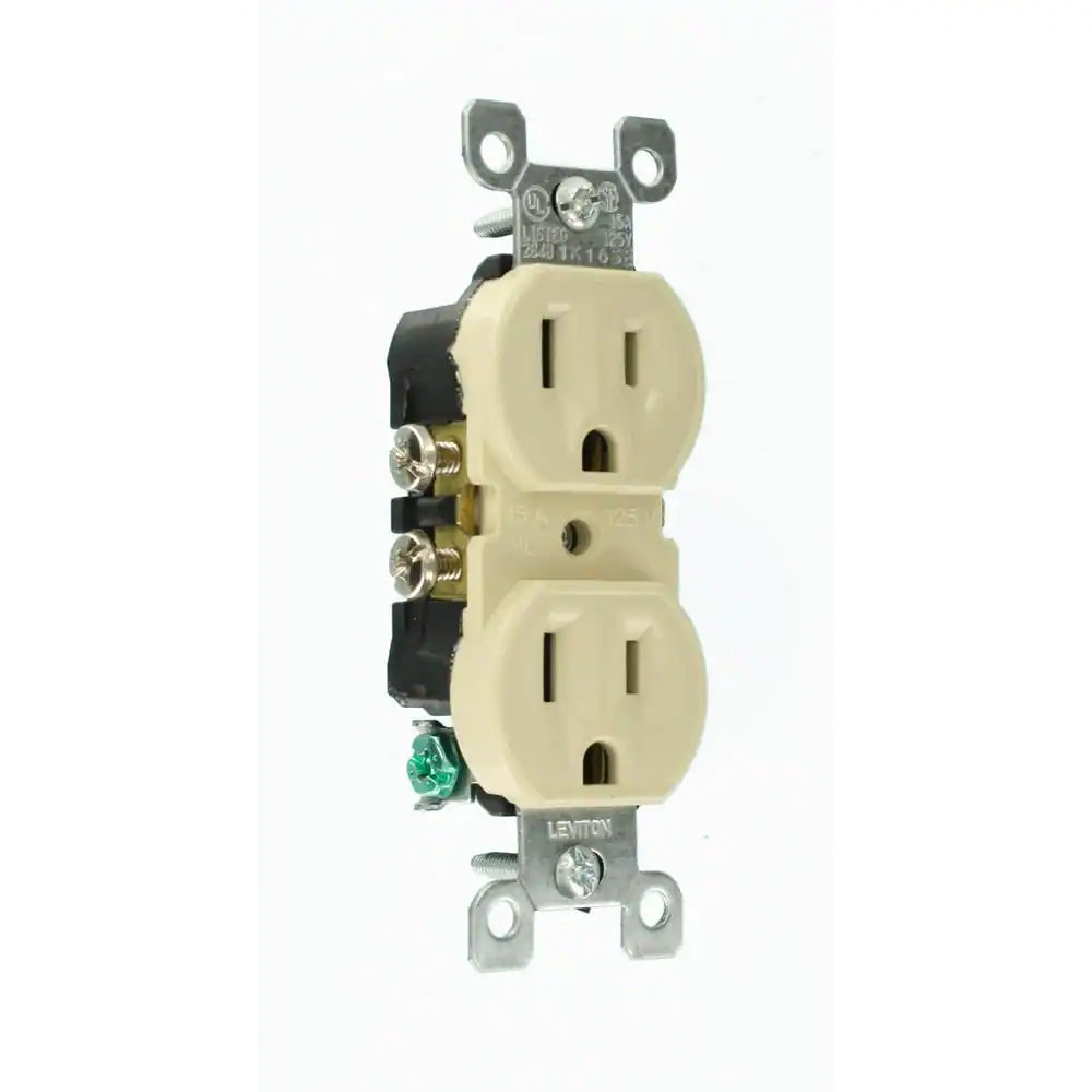 Photo 1 of 15 Amp Residential Grade Grounding Duplex Outlet, Ivory (10-Pack)
