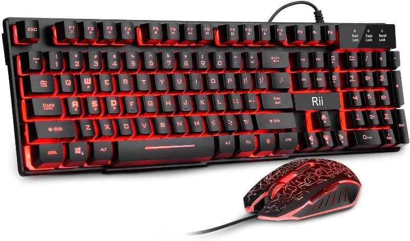 Photo 1 of Rii Gaming Keyboard and Mouse Set, 3-LED Backlit Mechanical Feel Business Office Keyboard Colorful Breathing Backlit Gaming Mouse for Working or Primer Gaming,Office Device (RK108)
