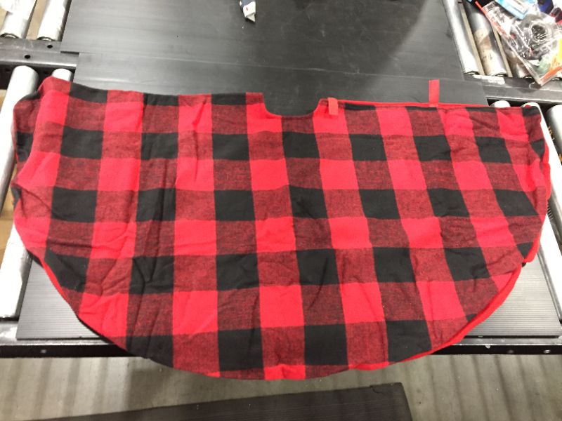 Photo 2 of 48" Buffalo Plaid Christmas Tree Skirt - Black and Red Checked Tree Skirts Mat for Holiday Christmas Party Decorations
