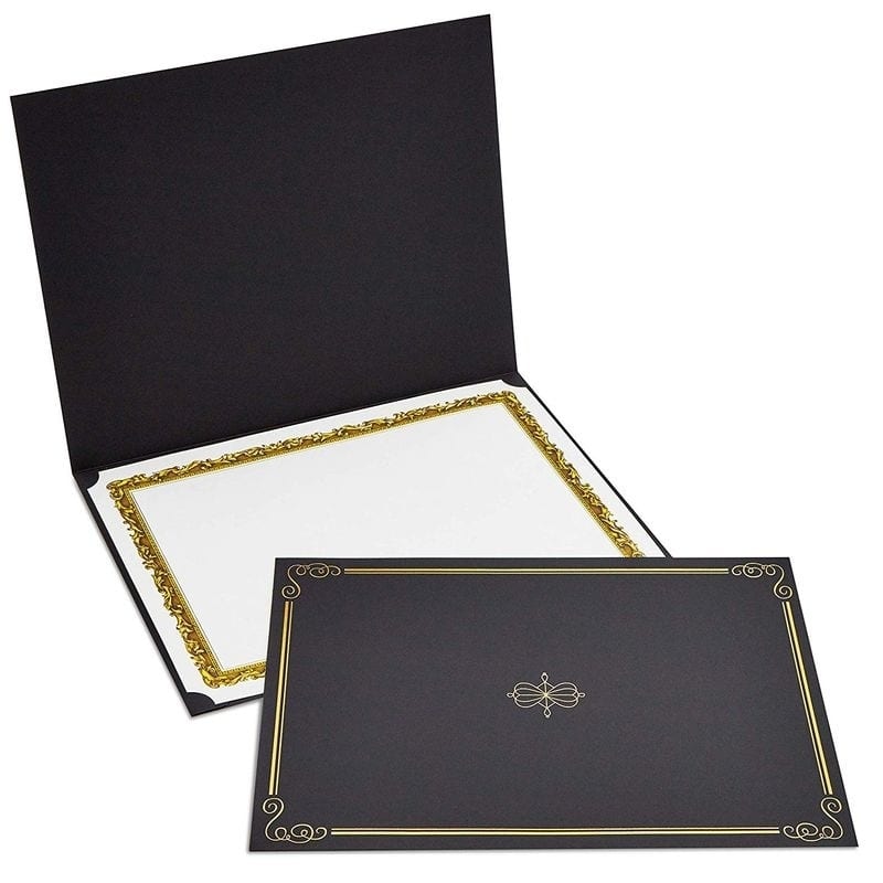 Photo 1 of 12 Pack Certificate Holders Diploma Folders for Letter Size Paper Award 8.8 X 11.2 in. Black & Gold Foil Border
