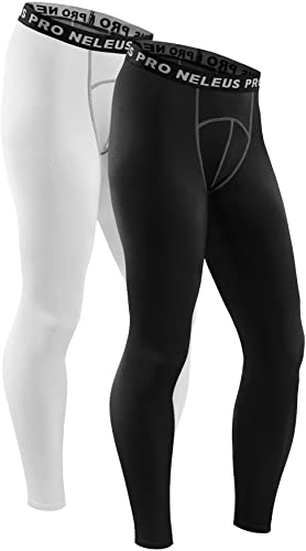 Photo 1 of Neleus Men's 2 Pack Compression Pants Running Tights Sport Leggings,6026,White,Black,XXL
