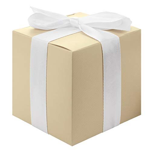 Photo 1 of Andaz Press Gift Favor Tuck Boxes, 3 X 3 X 3 Cube Favor Box with Satin Ribbon Bulk 50-Pack (Champagne)
