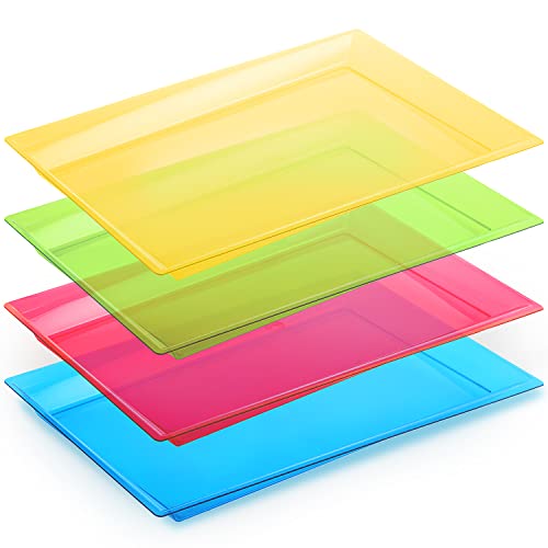 Photo 1 of 4 Pack Rectangular Plastic Trays, Heavyweight Disposable Serving Party Platters, 9" X 13", Assorted Colors
