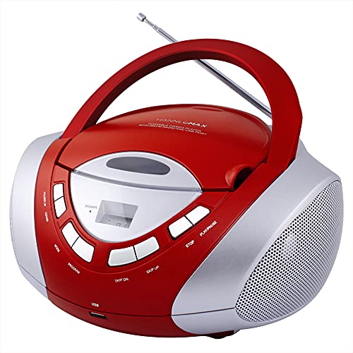 Photo 1 of HANNLOMAX HX-320CD CD/MP3 Boombox, AM/FM Radio, USB Port for MP3 Playback, Aux-in, LCD Display,AC/DC Dual Power Source (Red/Silver)
