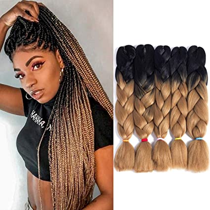 Photo 1 of Jumbo Braiding Hair 24 Inch Crochet Box Braids 5 Packs/Lot Jumbo Braids Twist Crochet Hair Braid 2 Tone Synthetic Crochet Braids Hair Extensions for Women (Black to Ash Blonde#)
