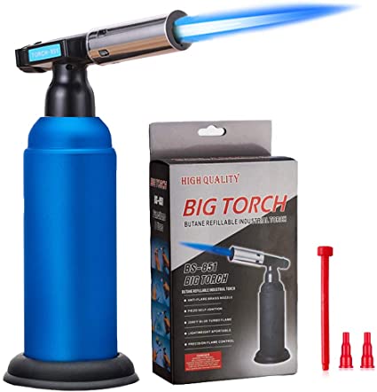 Photo 1 of Butane Torch, JUN-L Big Blow Torch Refillable Cooking Torch Lighter, Adjustable Flame for Desserts, BBQ, Soldering with Safety Lock (Blue)
