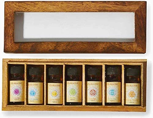 Photo 1 of Chakra & Luck Fragrance Oil - Set of 7 Chakras from Crown to Root - (7 x 10ml) Variety Gift Pack with Wood Box
