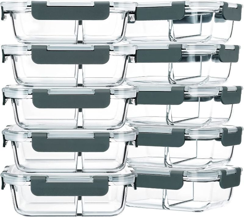 Photo 1 of [10-Pack,22 Oz]Glass Meal Prep Containers 2 Compartments, Airtight Glass Lunch Bento Boxes with Lids, Glass Food Storage Containers, BPA-Free, Microwave, Oven, Freezer and Dishwasher