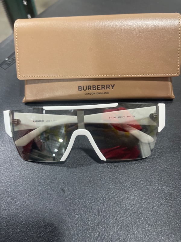 Photo 2 of Burberry BE 4291 3007/H White Plastic Rectangle Sunglasses Silver Burberry Logo Lens