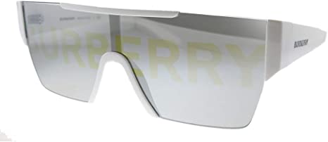 Photo 1 of Burberry BE 4291 3007/H White Plastic Rectangle Sunglasses Silver Burberry Logo Lens