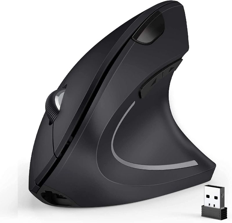 Photo 1 of TechGround Ergonomic Bluetooth Mouse, 2.4GHz Multi-Device Rechargeable Wireless Vertical Mouse for Desktop, Laptop, MacBook - Black