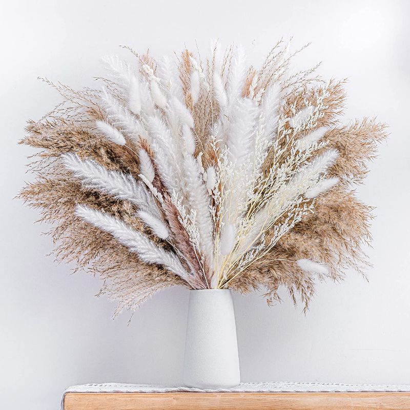 Photo 1 of 86PCS Natural Dried Pampas Grass Bouquet,Boho Home Decor Bouquet, Phragmites Dried Flowers,Bouquet for Wedding Floral Arrangements Home Decorations