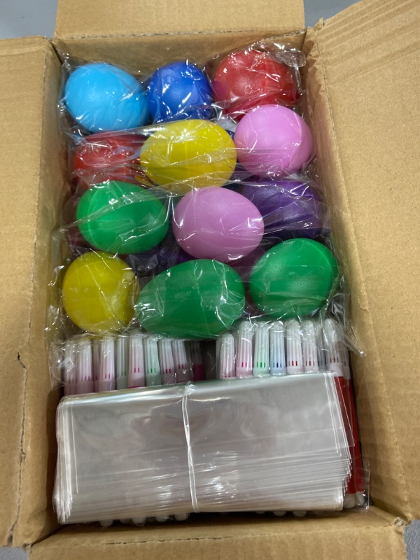 Photo 2 of 48PCs Easter Egg Set-18PCs Musical Egg Shakers, 18PCs Colorful Hanging Eggs with Preprinted Drawings, 18PCS Hanging White Eggs, 48 sets of DIY Painting Markers Easter Decorations Party Favors
