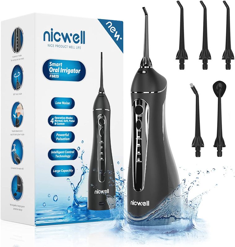 Photo 1 of Water Dental Flosser Cordless for Teeth - Nicwell 4 Modes Dental Oral Irrigator, Portable and Rechargeable IPX7 Waterproof Powerful Battery Life Water Teeth Cleaner Picks for Home Travel
