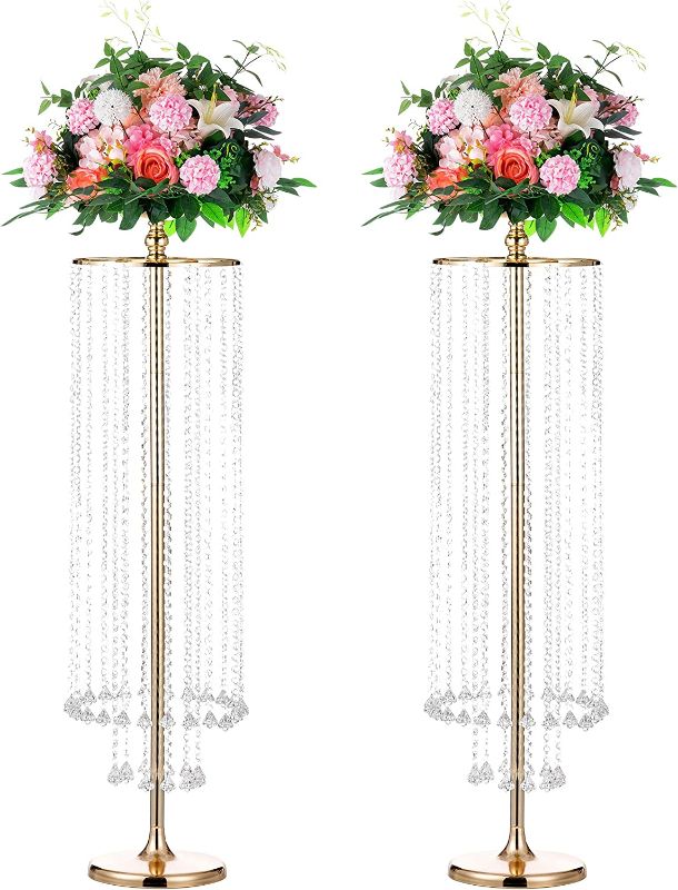 Photo 1 of 2 Pcs 47.2" Tall Large Gold Vases for Centerpieces Crystal Flower Stand for Wedding Centerpieces, Gold Flower Vase for Quinceanera Decorations Flower Centerpieces for Wedding Aisle Decorations Stands
