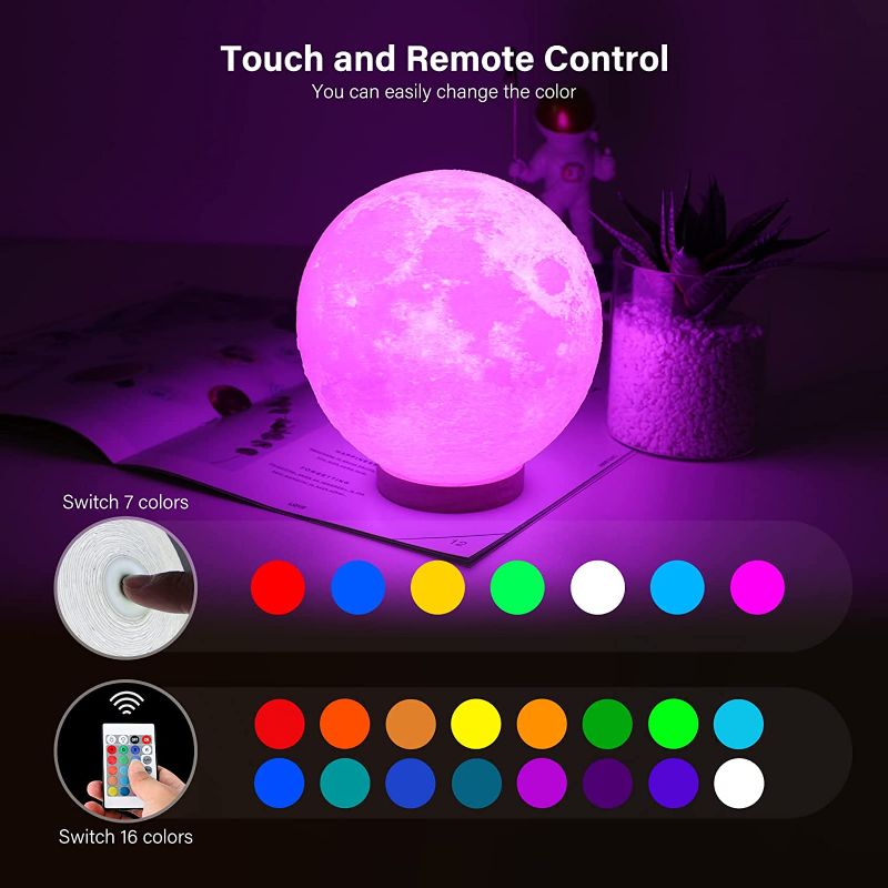 Photo 1 of 3D Moon Lamp 16 Colors Galaxy Moon Lamp with Stand 5.9 Inch USB Rechargeable LED Planet Lamp Remote & Touch Control Space Decor Night Light Gift for Kids Baby Girls Boys
