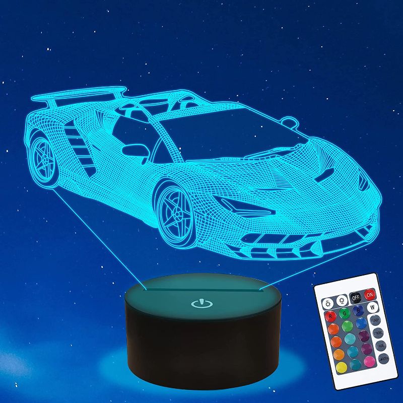 Photo 1 of Ammonite Race Car Gifts,3D Car Lamp with Remote Control 16 Colors Changing and Timing Function, Car Party Supplies Holiday Xmas Birthday Gifts for Kids Child Teen
