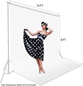 Photo 1 of 10 x 8 FT White Backdrop Photography Background Chromakey Cloth, Pure White Screen Sheet Photoshoot, Photo Backdrop High Density Polyester for Zoom Booth Video Studio Television Party, 4 Spring Clips
