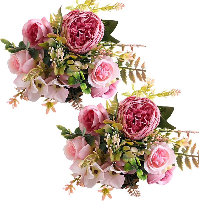 Photo 1 of ASTRYAS Artificial Flowers, Pink Artificial Peony Silk Flowers Fake Peonies Bouquet Rose Flower Arrangement Table Centerpiece for Dining Party Home Decoration(Pink)
