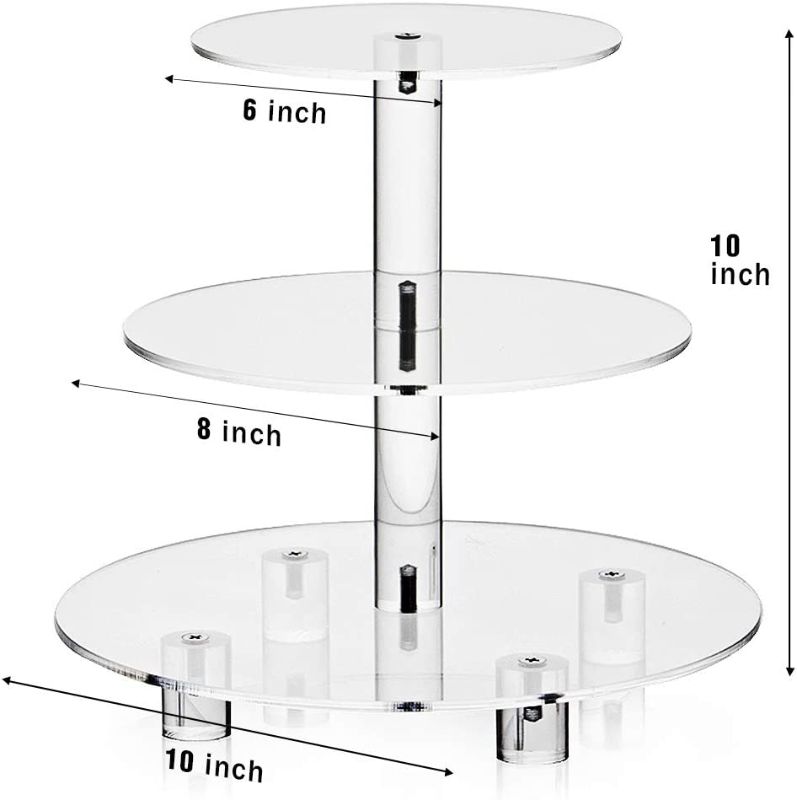 Photo 4 of Acrylic Cupcake Stand, Clear Dessert Tower Holder Display with Base for Wedding, Party, Baby Shower, 3 Tier Round, Transparent
