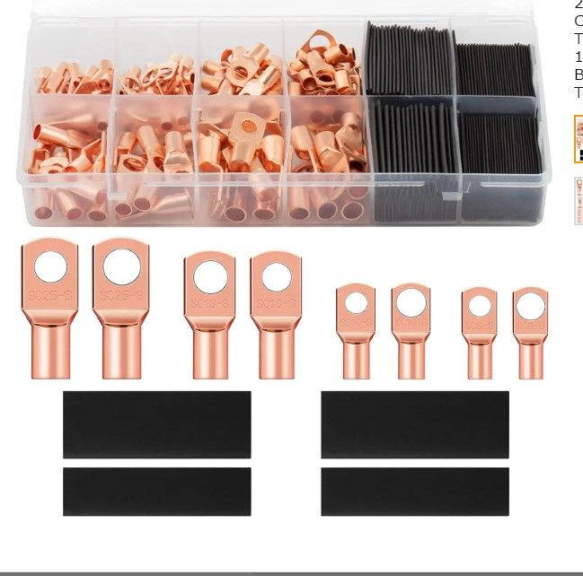 Photo 1 of 260 Pcs Copper Wire Terminal Connector Heat Shrinkable Tube Set,120 Pcs AWG 4 6 8 10/12 Battery Cable Lugs Battery Cable Ends Ring Terminals Connectors with 160pcs Heat Shrink Tubing
