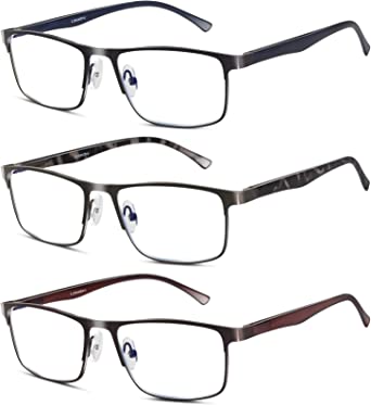 Photo 1 of 3 Pack Blue light Blocking Reading Glasses for Men, Stylish Metal Frame Readers +2.50
