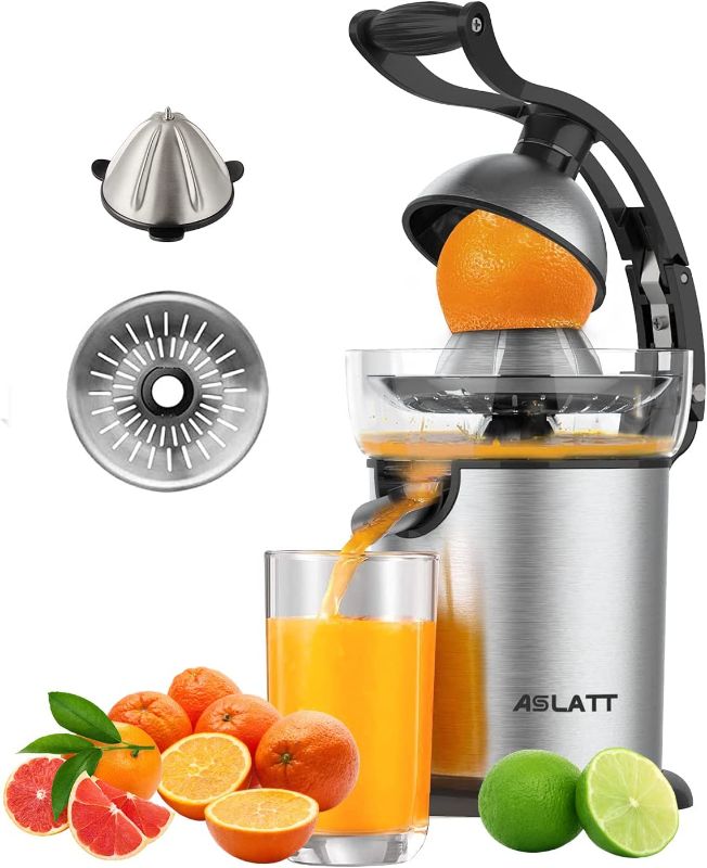 Photo 2 of ASLATT Electric Citrus Juicer Squeezer,Lemon Orange Juicer Machine Crush Juice Squeezer Maker Exprimidor De Naranjas Electrico Ultra Quiet Motor,Stainless Steel
