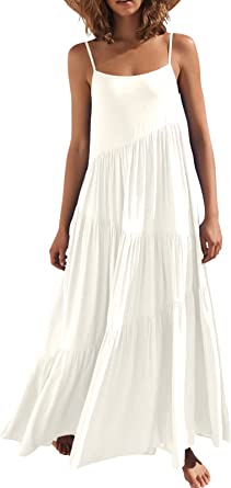 Photo 1 of ANRABESS Women’s Summer Casual Loose Sleeveless Spaghetti Strap Asymmetric Tiered Beach Maxi Long Dress
