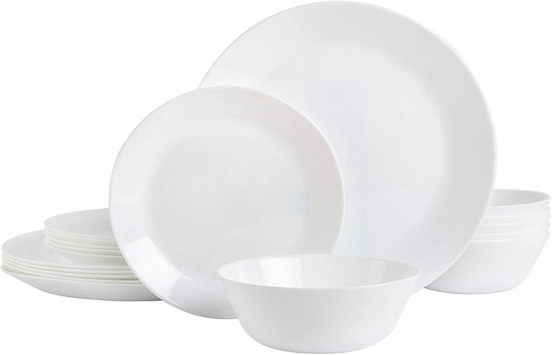 Photo 1 of Gibson Home Ultra Break and Chip Resistant Dinnerware Set, Round: Service for 6 (18pcs), Opal Glass
