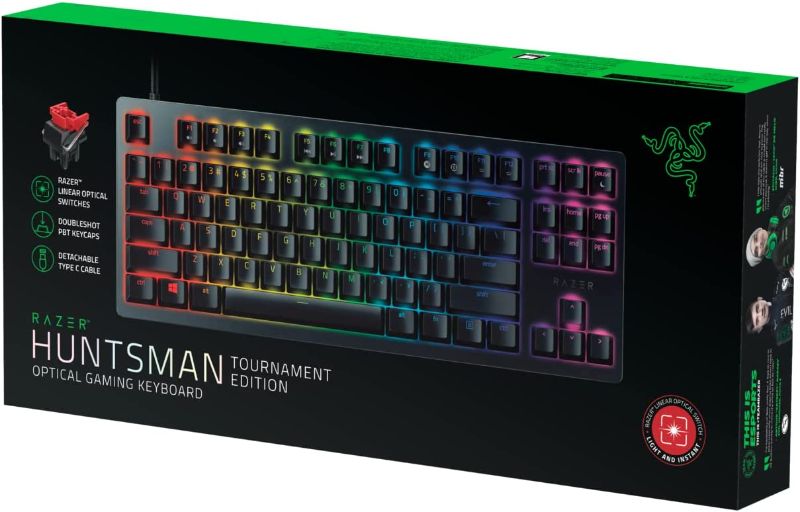 Photo 1 of Razer Huntsman Tournament Edition TKL Tenkeyless Gaming Keyboard: Fast Keyboard Switches - Linear Optical Switches - Chroma RGB Lighting - PBT Keycaps - Onboard Memory - Classic Black
