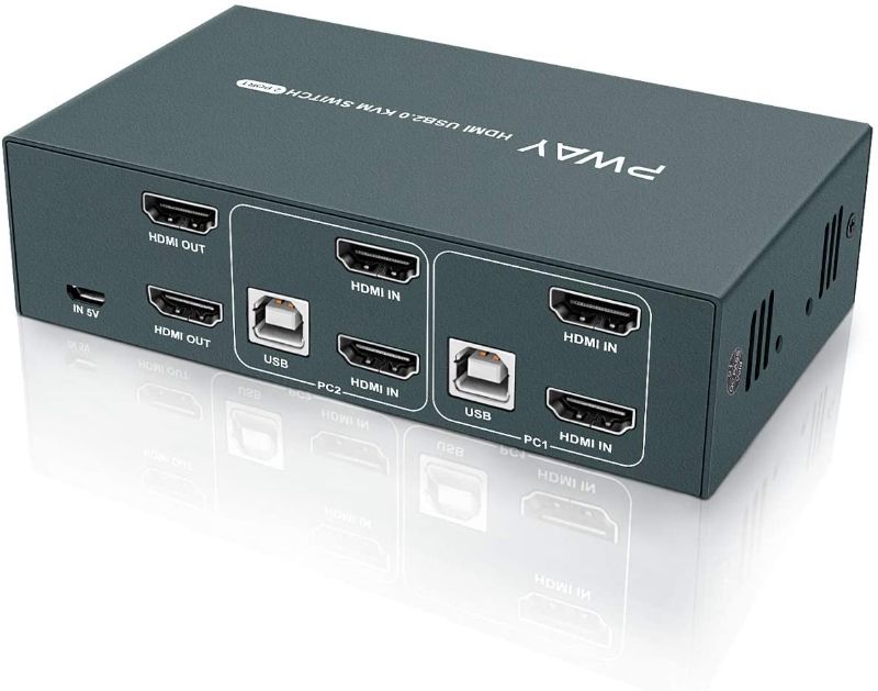 Photo 1 of GREATHTEK Dual Monitor HDMI KVM Switch 2 Port, 2 USB 2.0 Hub, UHD 4K@30Hz YUV4:4:4 Downward Compatible, USB Powered, Hotkey Switch, with Cables
