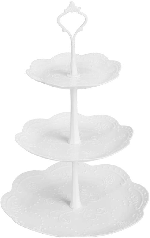 Photo 1 of Coitak 3 Tier Cupcake Stand, Plastic Tiered Serving Stand, Dessert Tower Tray for Tea Party, Baby Shower and Wedding (Pure White) (Plastic)
