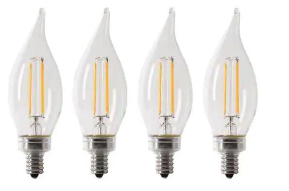 Photo 1 of 60-Watt Equivalent BA10 E12 Candelabra Dimmable Filament CEC Clear Chandelier LED Light Bulb, Daylight 5000K(4-Pack)
