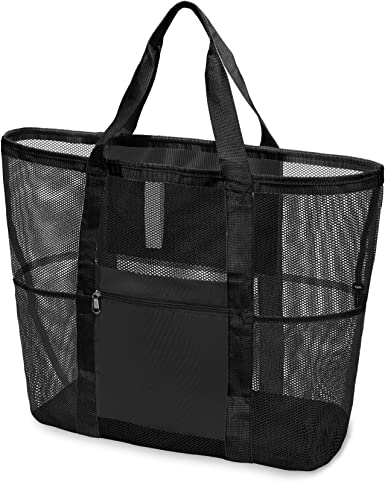 Photo 1 of Beach Bag, F-color Mesh Beach Bag Oversized Beach Tote 9 Pockets Beach Toy Bag
